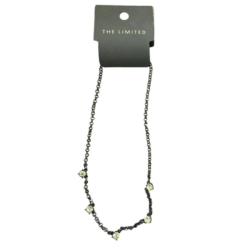 The Limited Black Chain Choker Necklace With Clear Rhinestone Accents
